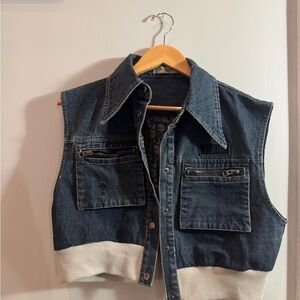Dior Dark Blue Denim Cropped Vest with Cream Hem